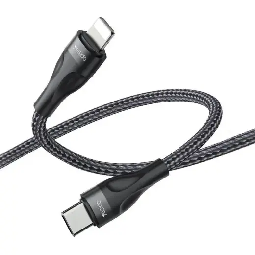 YESIDO CA82 andmeedastus- ja laadimiskaabel | USB-C kuni Lightning | 12W | 0.3m | must