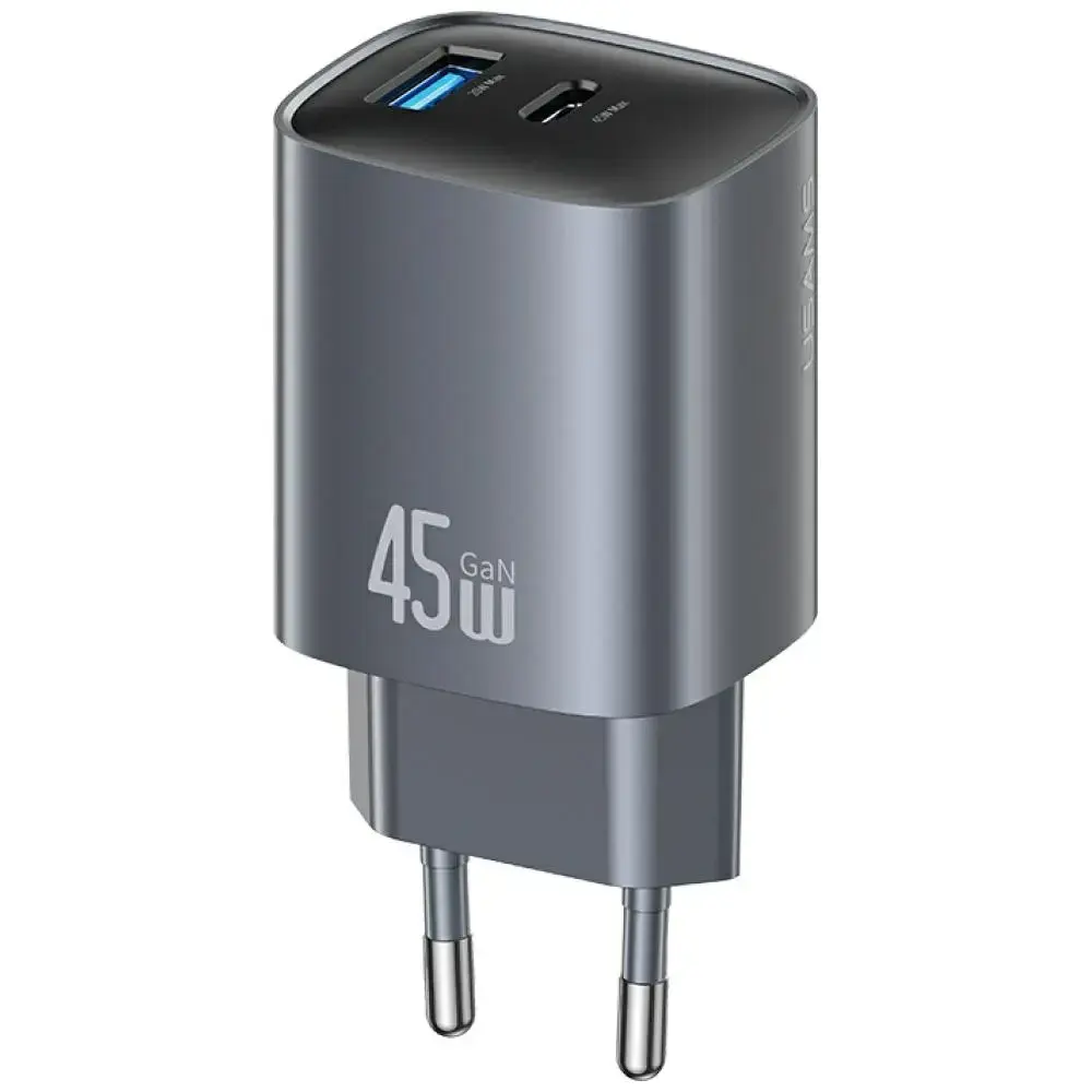 USAMS CC290 tīkla lādētājs | 45W | PD, QC, GaN | USB-A, USB-C | pelēks