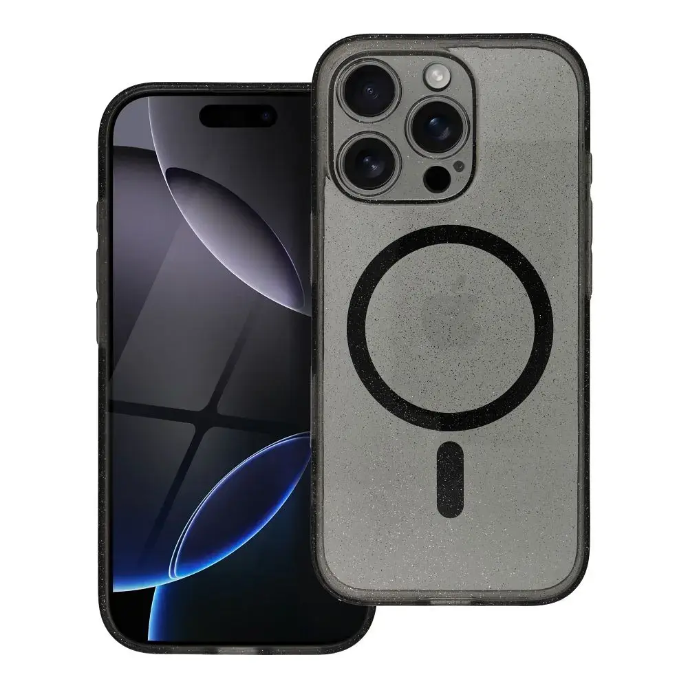 Case for iPhone 16 PRO Clear Mag Cover compatible with MagSafe (camera protection) black glitter