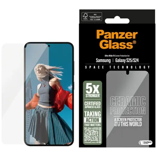 PanzerGlass Ultra-Wide tempered glass for phone Samsung Galaxy S25 ceramic