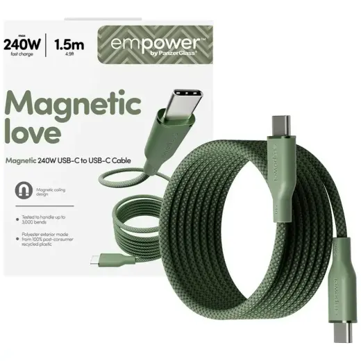 PanzerGlass Magnetic провод для передачи данных и зарядки | USB-C на USB-C | 240W | 1.5m | зелёный