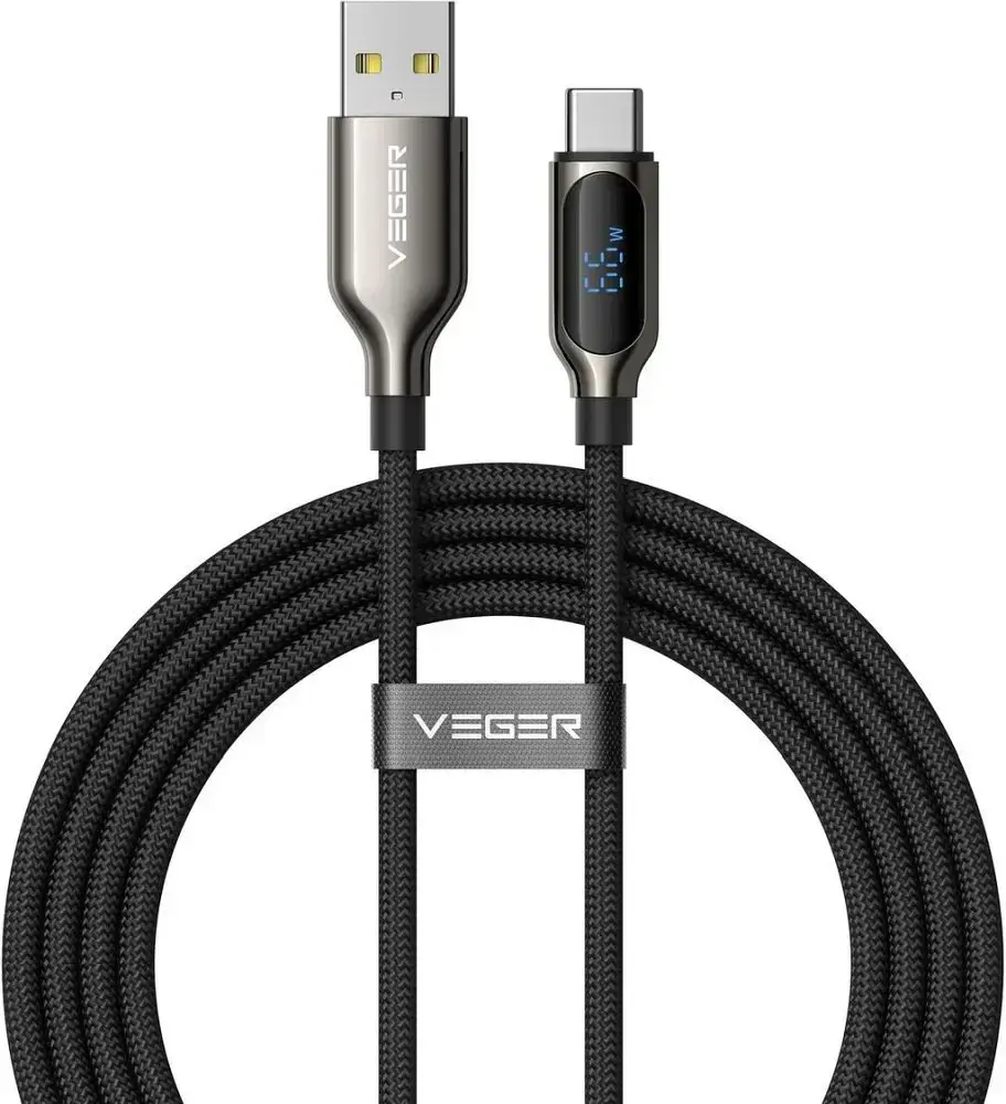 Cable with LED display USB A to Type C VEGER PD 3A 66W AC1-XHJ 1,2 m black