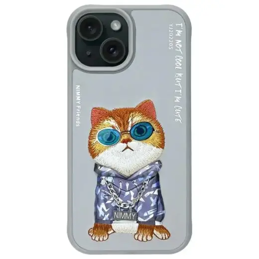 Nimmy Glasses Cool Cat phone case for iPhone 15 gray