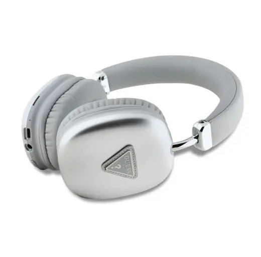 Guess Saffiano PU Leather Triangle Logo Wireless Headphone Silver