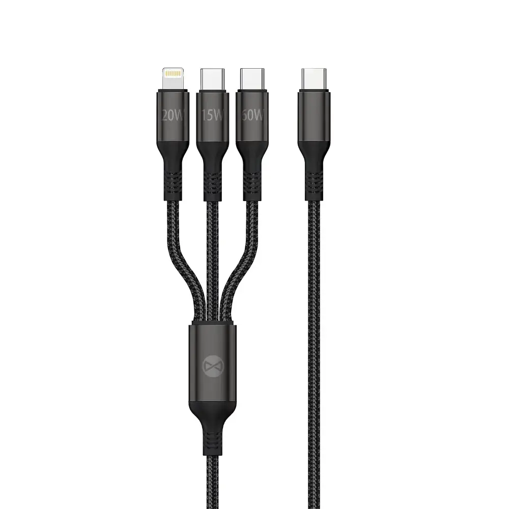 Forever data transfer and charging cable | USB-C to Lightning, USB-C, USB-C | 60W | 1.2m | black