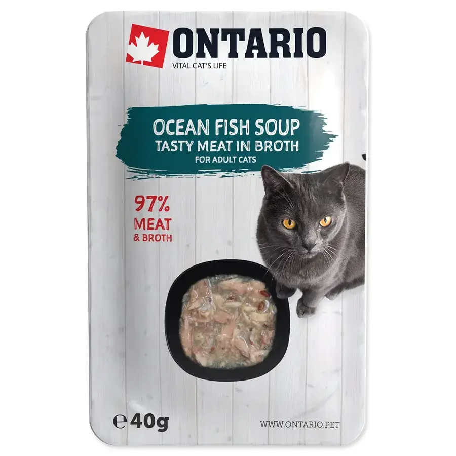 Konservi kaķiem – Ontario Soup Adult Ocean Fish with Vegetables, 40g