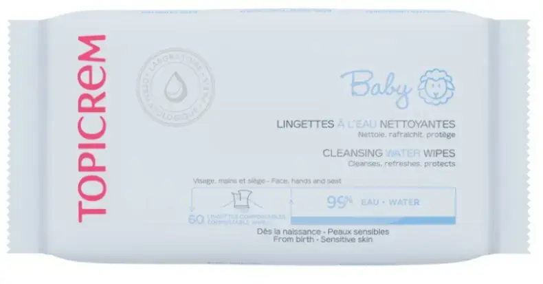 Topicrem Baby - Cleansing Water Wipes - Fragrance Free - 60 Wipes