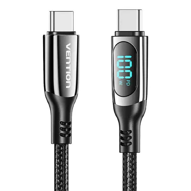 Vention TAYBAV data transfer and charging cable | USB-C to USB-C | 100W | with LED display | 1.2m | black