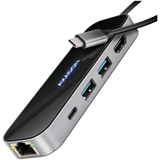 AXAGON HMC-6GLN 2x USB-A 5Gbps, 1x USB-C 5Gbps, 4K/60Hz HDMI, RJ-45, USB 3.2 Gen 1 hub, PD 100W, 20cm USB-C cable