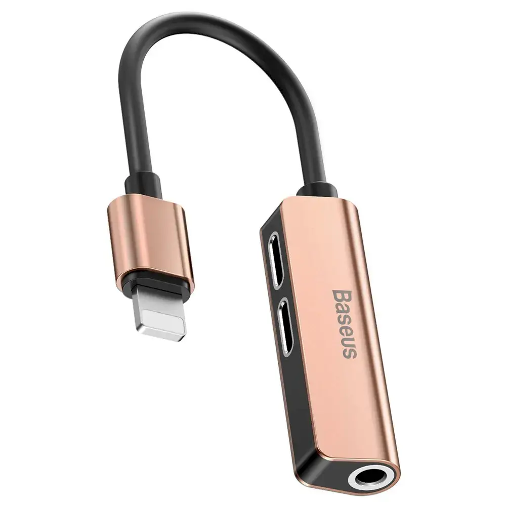 Baseus CALL52-17 Universāls Audio Adapteris ar Uzlādi Lightning -> 3.5mm  Rozā