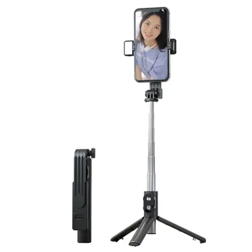 Selfie Stick - with detachable bluetooth remote control, tripod and LED light - P20S-1 BLACK
