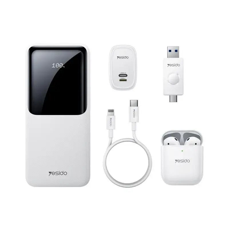 YESIDO POWERBANK CG10 EU 10 000mAh LED ( 5IN1 GIFT SET) WHITE