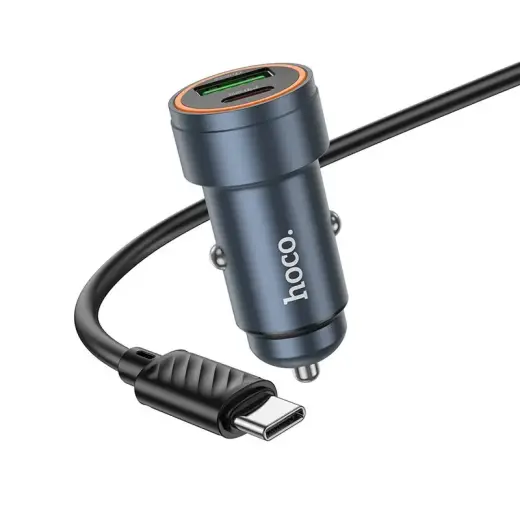 HOCO Z57A car charger | 30W | PD, QC | USB-A, USB-C | with USB-C to USB-C cable included | black