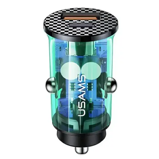 USAMS Ład. sam. USB+USB-C C25 42.5W Fast Charge transparent niebieski|blue CC127CC02 (US-CC127)