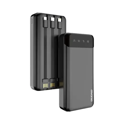 Dudao вместительный внешний аккумулятор (powerbank) с 3 встроенными кабелями 20000mAh USB-C + micro USB + Lightning черный (Dudao K6Pro +)