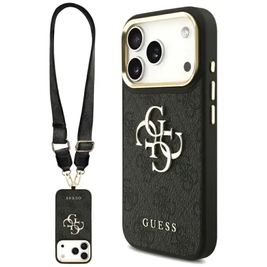 Case Guess 4G Big 4G Classic Logo Big Strap Metal Buttons for iPhone 17 Pro black