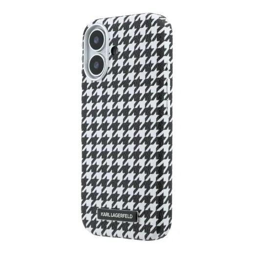 Karl Lagerfeld PU Houndstooth Resin Plate phone case with MagSafe support for iPhone 17 black