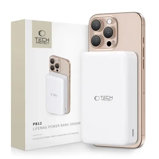 Tech-Protect PB12 LifeMag ārējais akumulators (powerbank) | 20000 mAh | 15W | USB-C, USB-A, MagSafe | balts