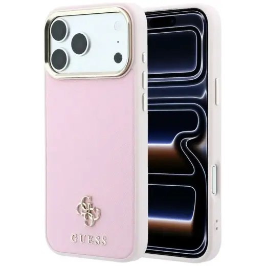 Case Guess Saffiano Small 4G & Classic   Logo MagSafe for iPhone 18 Pro / 17 Pro pink