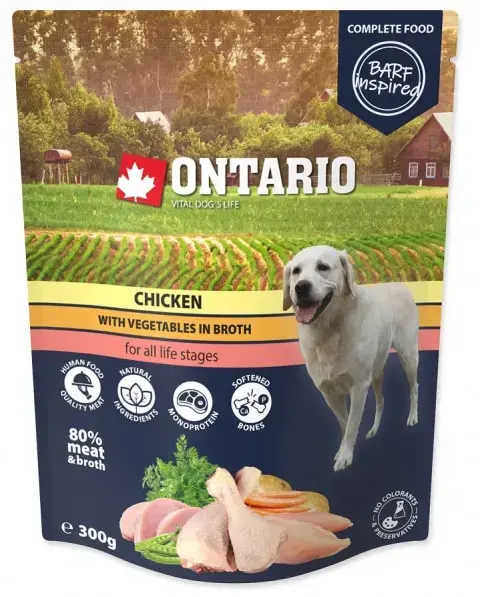 Konservi suņiem : Ontario Chicken with vegetables in broth, 300g