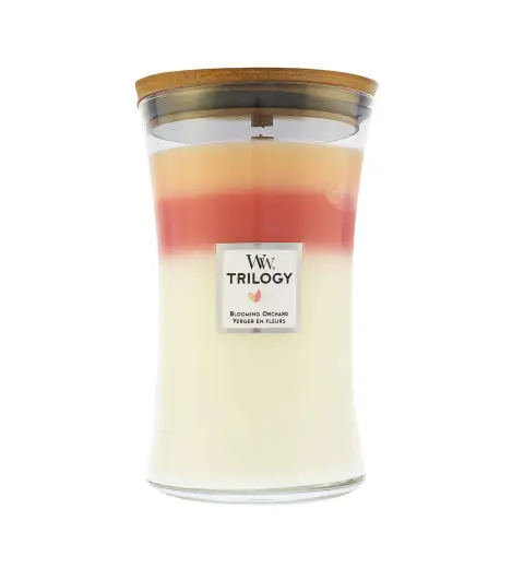 WoodWick Trilogy Blooming Orchard scented candle with wooden wick 609 g