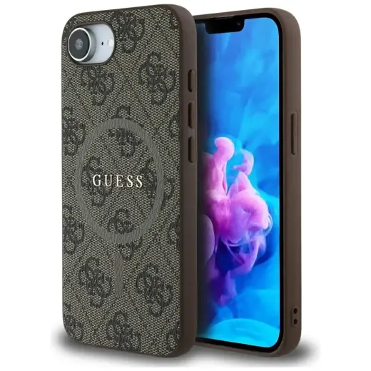 Case Guess 4G Ring Classic Logo MagSafe  for iPhone 16e brown