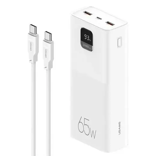 USAMS PB68 väline akupank (powerbank) | 30 000 mAh | 65W | PD, QC | USB-C | valge