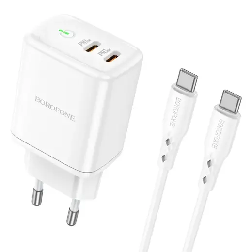 Borofone Wall charger BN9 Reacher - 2xType C - QC 3.0 PD 35W with Type C to Type C cable white