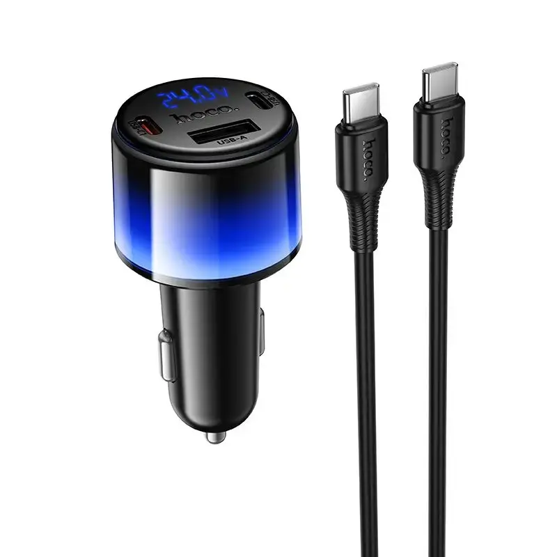 Hoco Z69A car charger | 37W | PD, QC | USB-A, USB-C | with USB-C to USB-C cable included | black