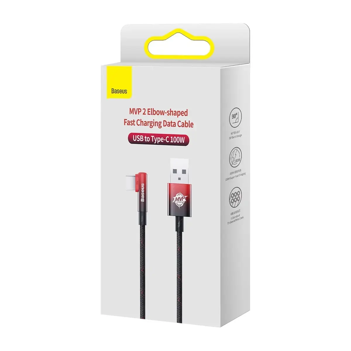 Baseus MVP 2 Elbow-shaped Fast Charging Data Cable USB to Type-C 100W 1m Black+Red