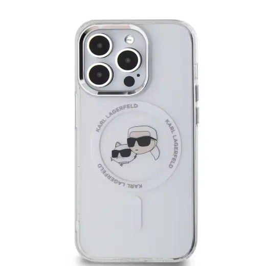 Karl Lagerfeld IML K&CH Heads Metal Frame MagSafe Case for iPhone 14 Pro Max Transparent