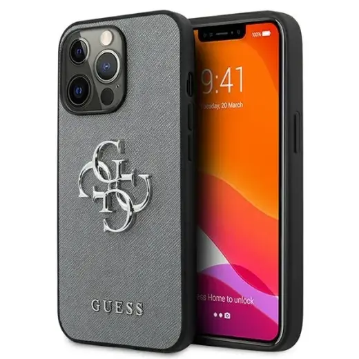 Guess GUHCP13LSA4GSGR iPhone 13 Pro | 13 6,1" szary|grey hardcase Saffiano 4G Metal Logo