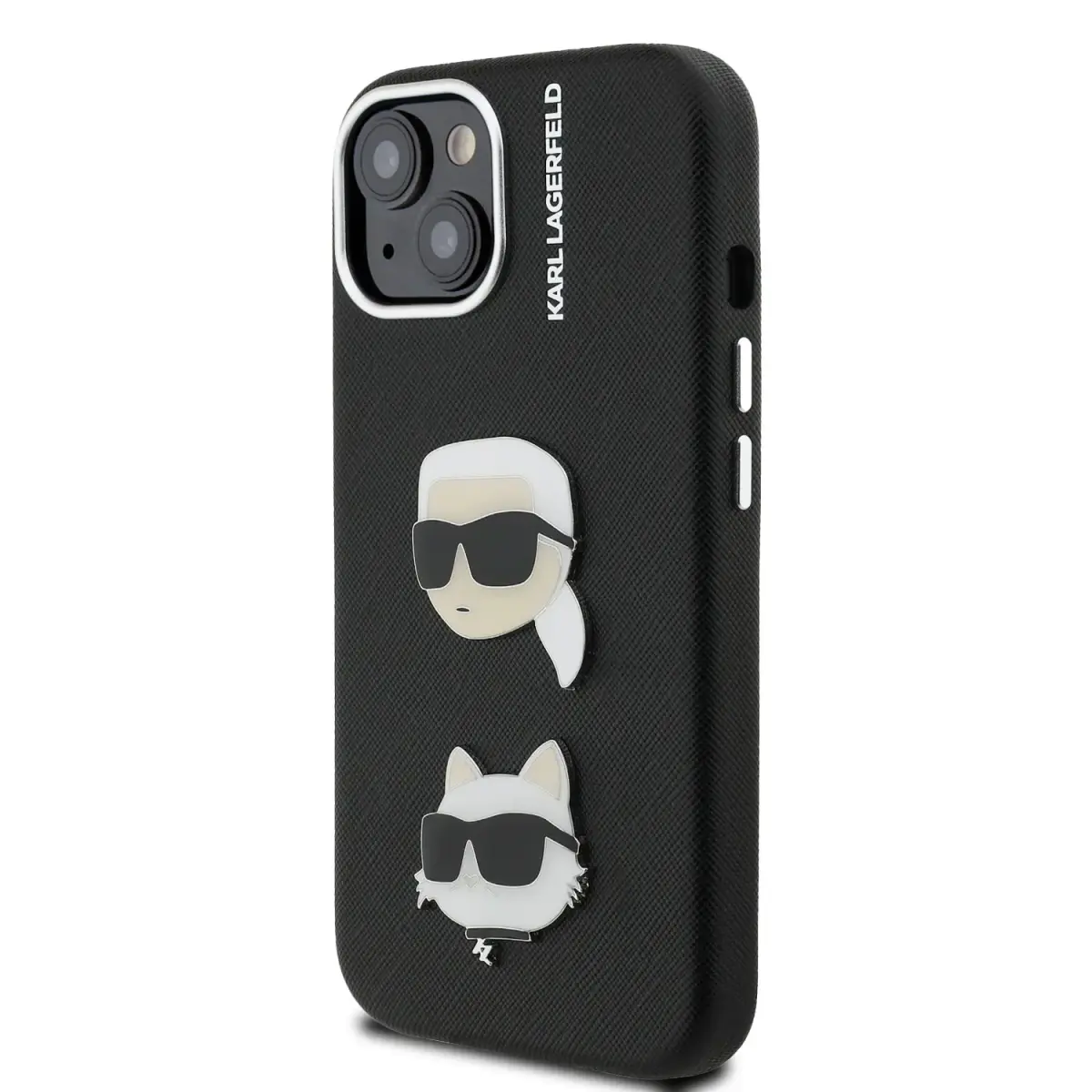Karl Lagerfeld Grained PU K&CH Heads telefona maciņš iPhone 15 melns