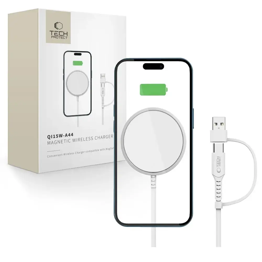 Tech-Protect QI15W-A44 bezvadu lādētājs | Qi | Saderīgs ar MagSafe | 15W | balts