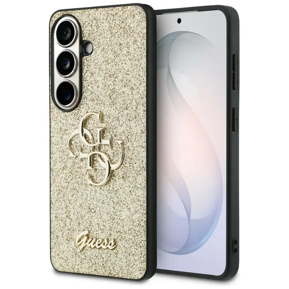 Guess Fixed Glitter Big 4G Metal Logo maciņš telefonam Samsung Galaxy S26 (S942) zelta krāsā