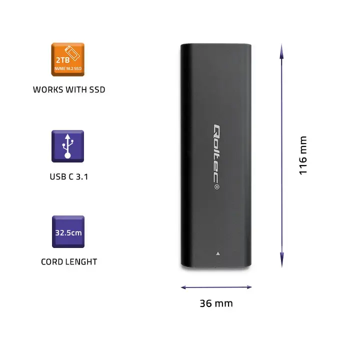 Qoltec korpuss M.2 SSD | NVME | PCI-E | USB-C