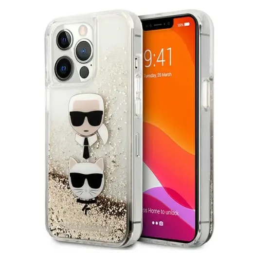 Karl Lagerfeld KLHCP13LKICGLD iPhone 13 Pro | 13 6,1" złoty|gold hardcase Liquid Glitter Karl&Choupette Head