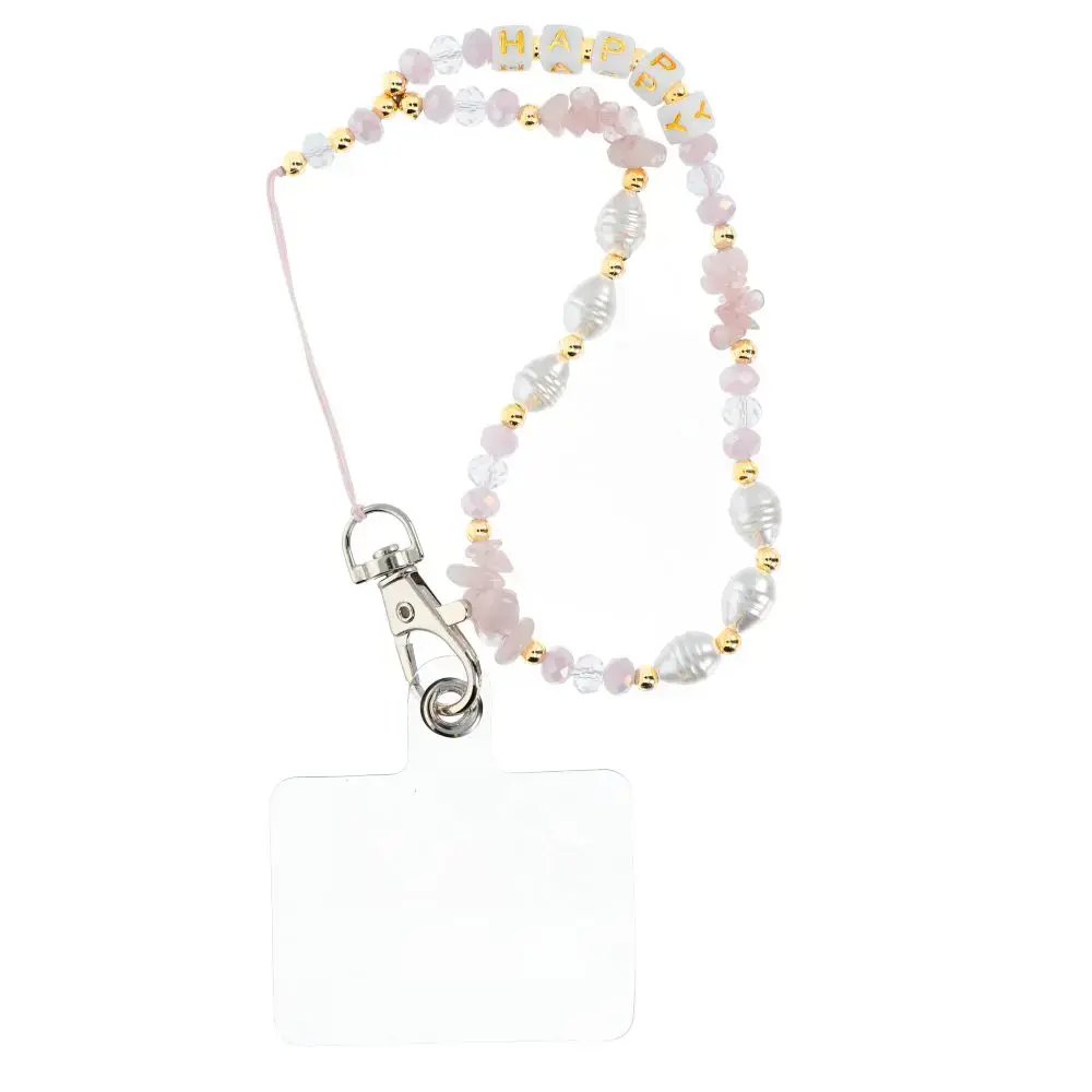 HAPPY Phone lanyard, Phone pendant / cord length 44cm (22cm in the loop) / on hand - lite pink