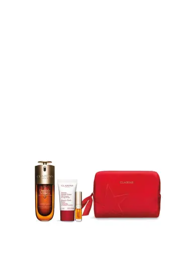 Clarins Double Serum Gift Set 50ml Double Serum + 15ml Beauty Flash Balm + 1.4ml Lip Comfort Oil + Bag