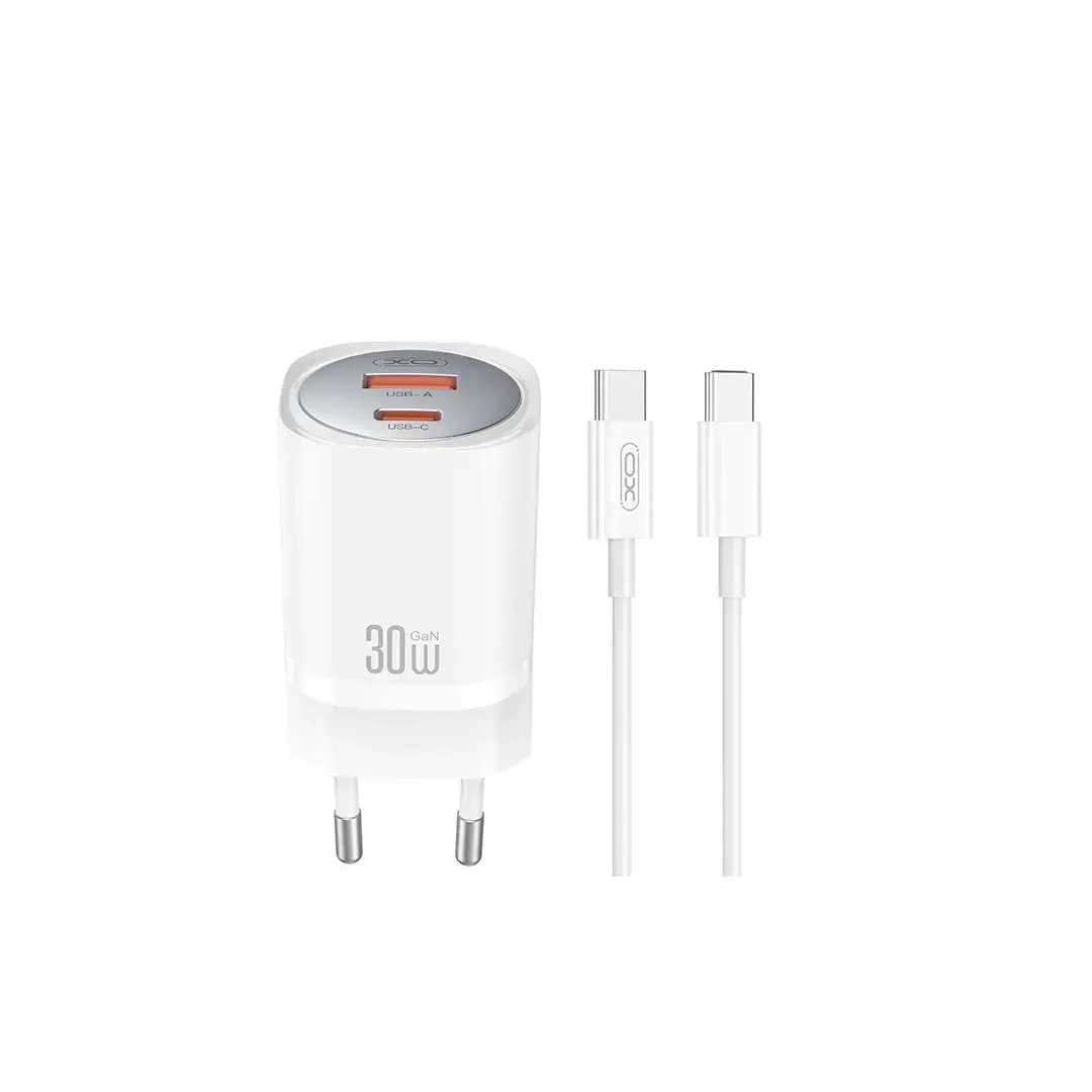XO CE21 tīkla lādētājs | 33W | PD | USB-C, USB-A | ar USB-C uz USB-C vadu komplektā | balts