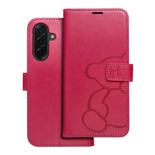 MEZZO teddy bear knyginio tipo telefono dėklas Samsung Galaxy A36 5G (A366) rožinis (pliušinis meškiukas)