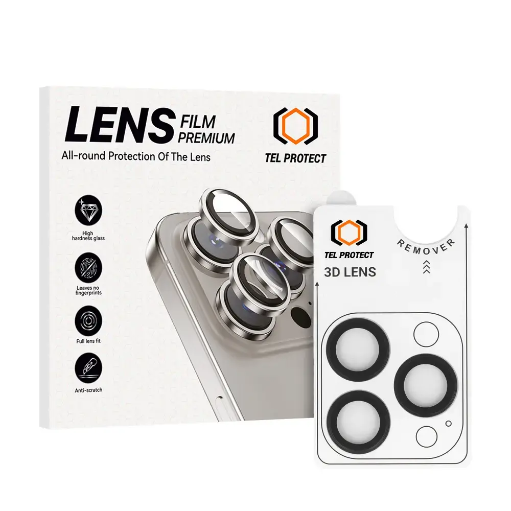 Tempered glass Tel Protect 3D Lens on camera for Iphone 16 Pro/16 Pro Max black (lens 3 pieces)