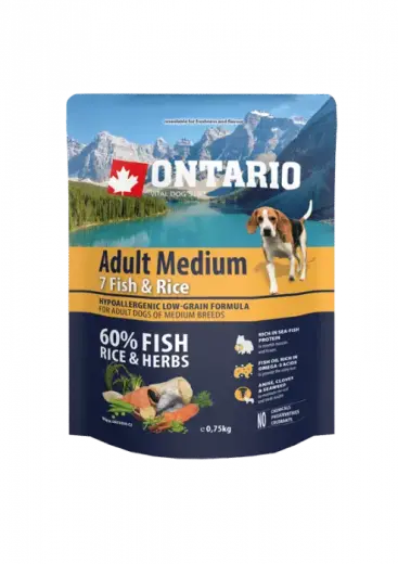 Sausa barība suņiem - Ontario Dog Adult Medium Fish and Rice, 750 gr