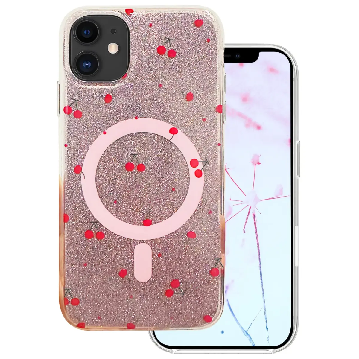 Cherry Mag Glitter maciņš ar MagSafe atbalstu telefonam iPhone 11 sarkans