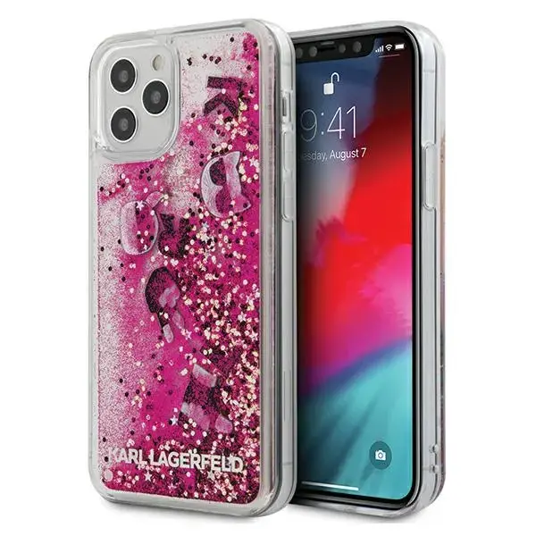 Karl Lagerfeld KLHCP12MROPI Liquid Glitter Charms Silicone Cover For Apple iPhone 12 | 12 Pro Pink