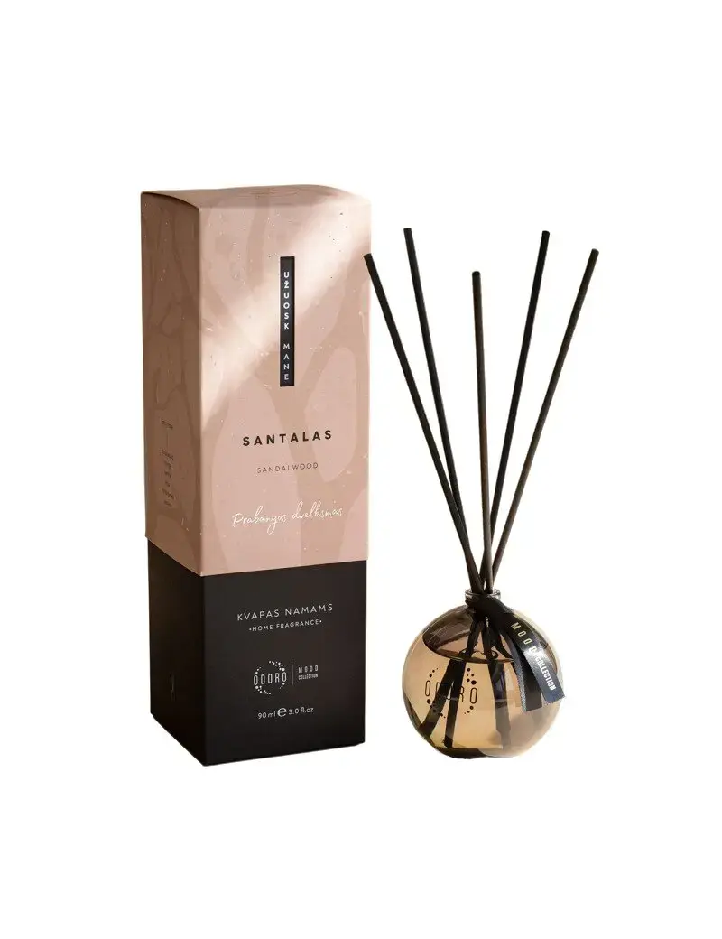 Gaisa atsvaidzinātājs ODORO MOOD "Sandalwood", ar kociņiem, 90 ml