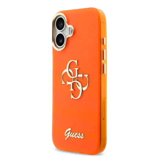 Guess IML 4G Script Metal Logo maciņš telefonam iPhone 17 oranžs