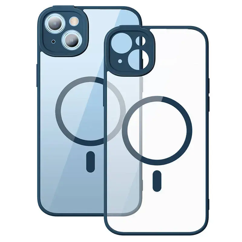 Baseus Frame transparent magnetic case and tempered glass for phone iPhone 14 Plus blue
