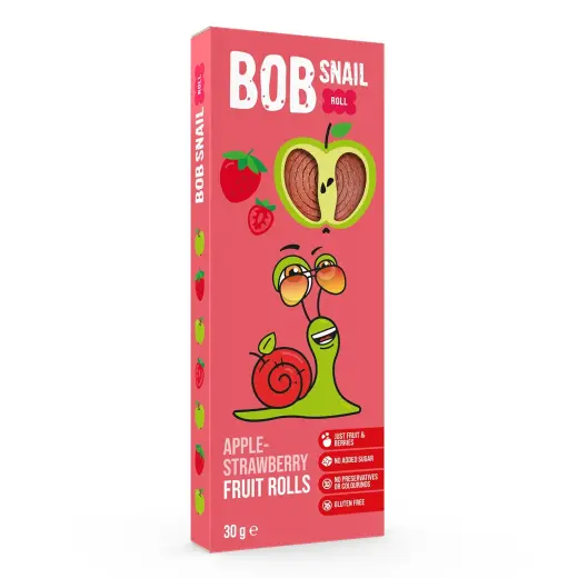 Ābolu un zemeņu rullīši BOB SNAIL, 30g