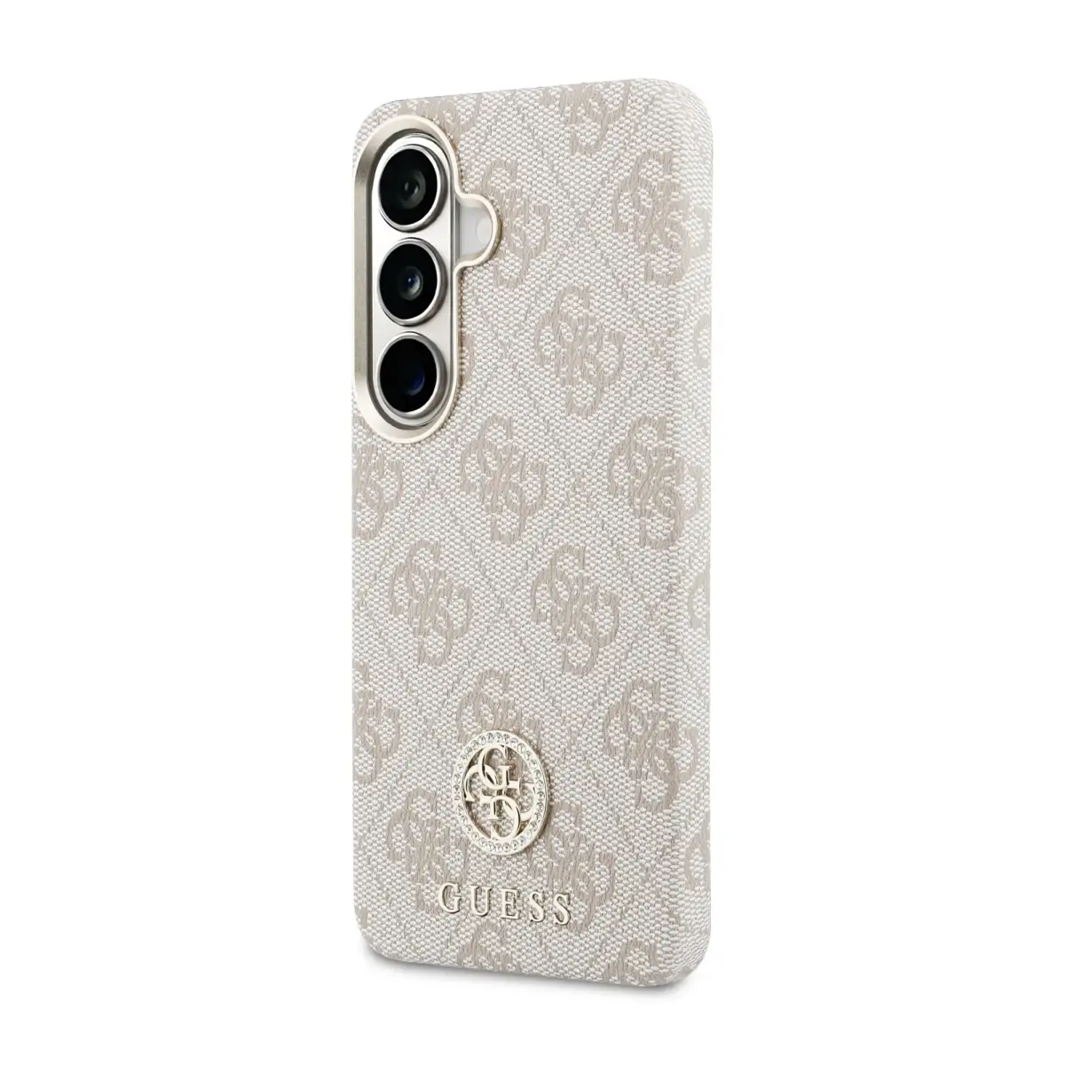 Guess PU Leather 4G Strass Logo Gold Frame maciņš telefonam Samsung Galaxy S26 (S942) rozā